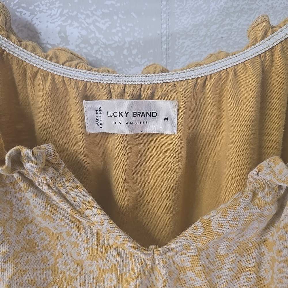 Lucky Brand Yellow Short Spring Floral Sleeveless Dress Ruffled Neck Medium - Picture 5 of 6